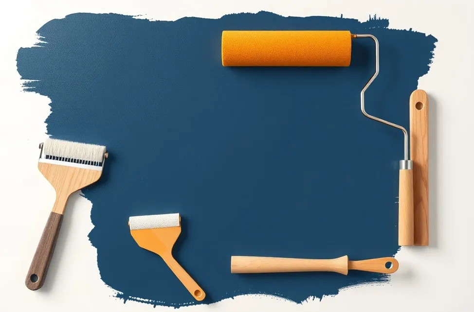 Outils de peinture disposés dans l'ordre des étapes du chantier